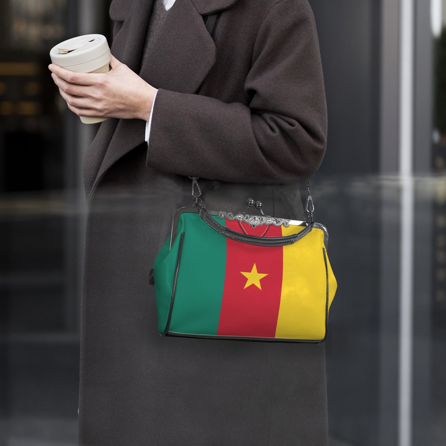 Cameroon Flag Inspired Kisslock Crossbody Shoulder Bag