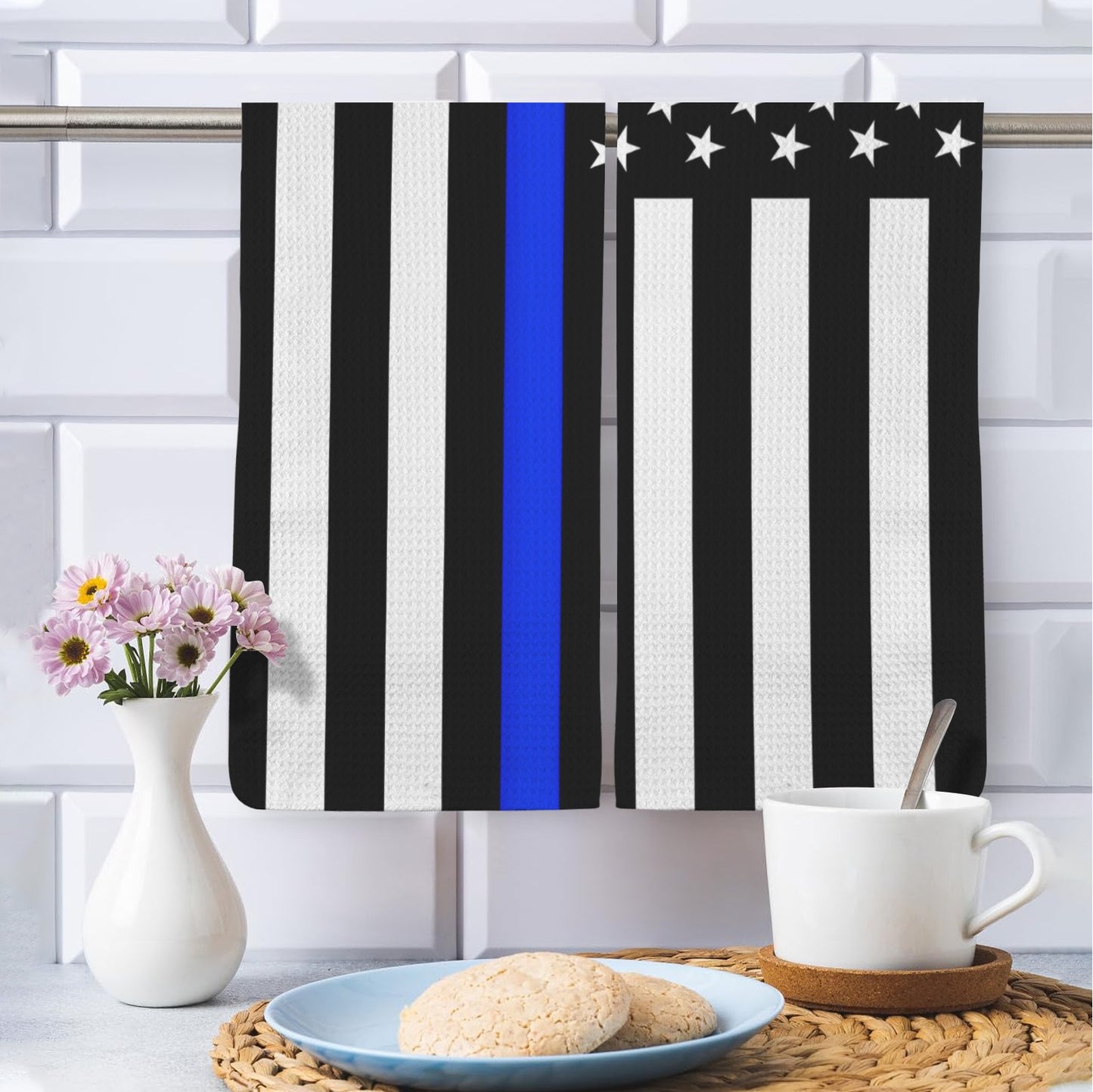 Thin Blue Line Flag Inspired Kitchen Towel 40X60cm (Pack of 2) (Made in the USA)