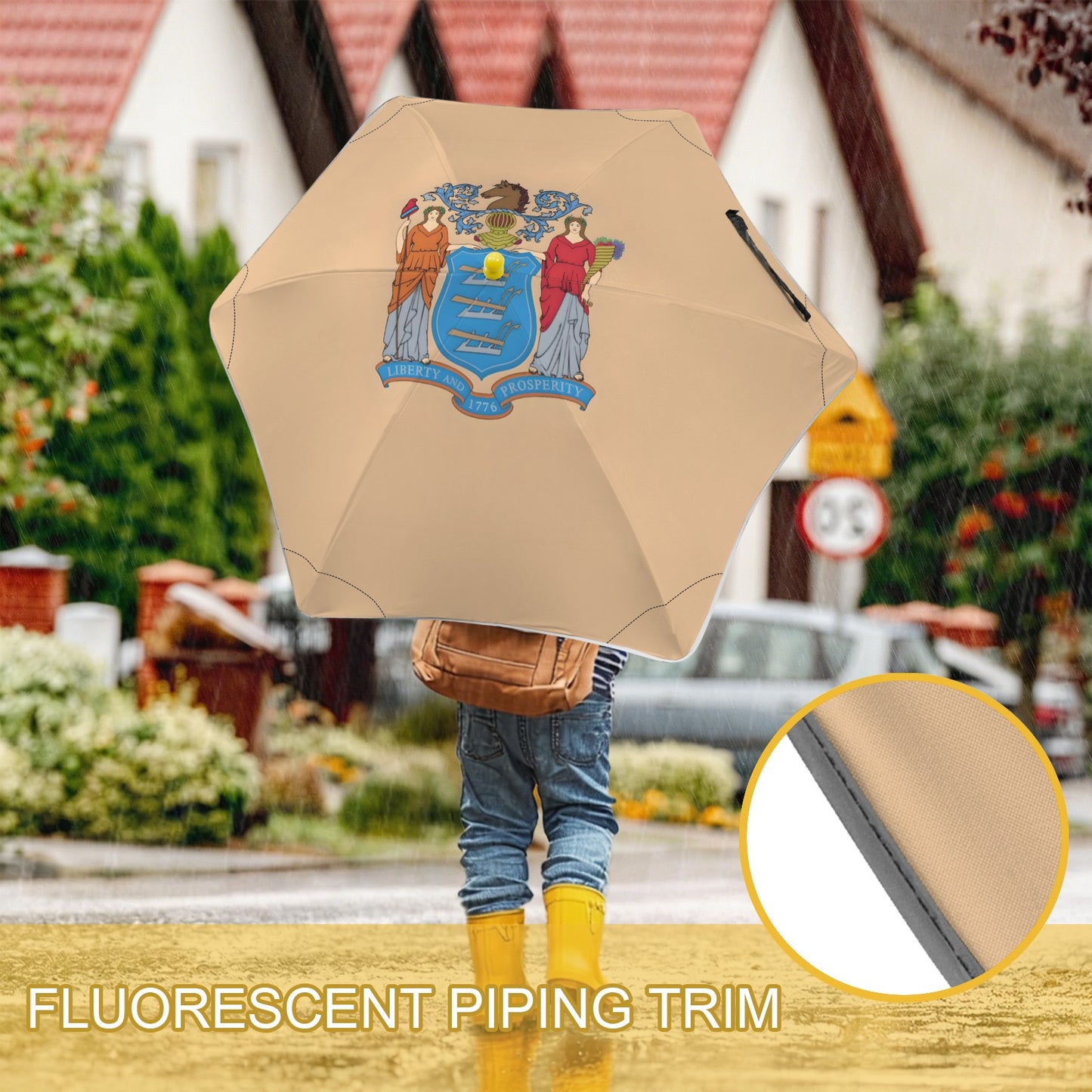 New Jersey Flag Inspired Kids Safe Round Corner Umbrella