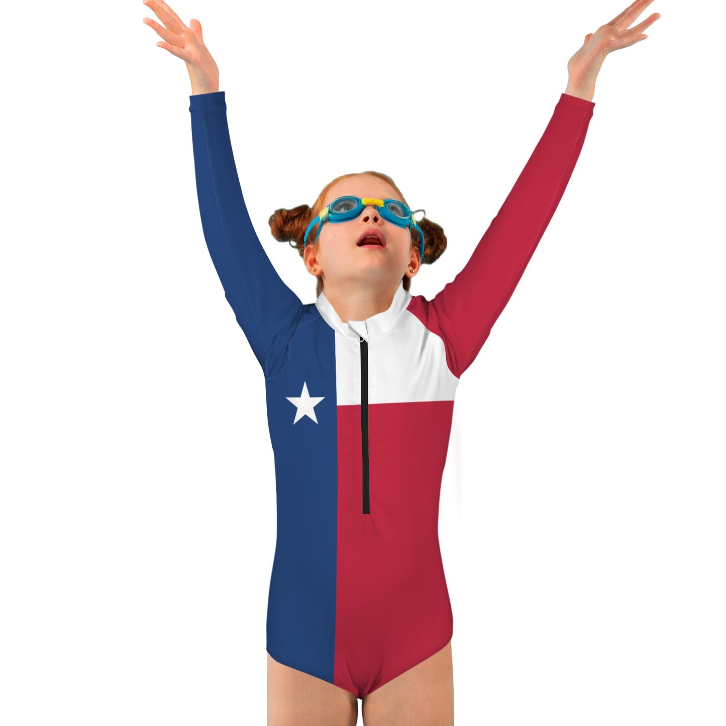 Texas Flag Inspired Big Girls' Long Sleeve One-Piece Swimsuit