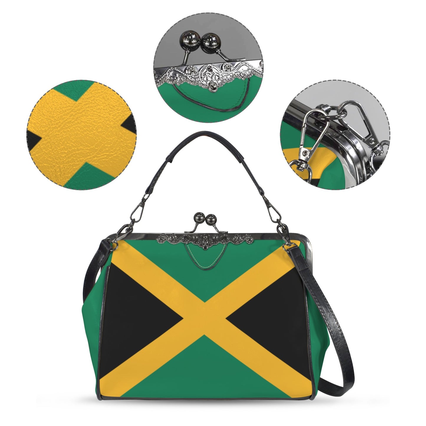 Jamaica Flag Inspired Kisslock Crossbody Shoulder Bag