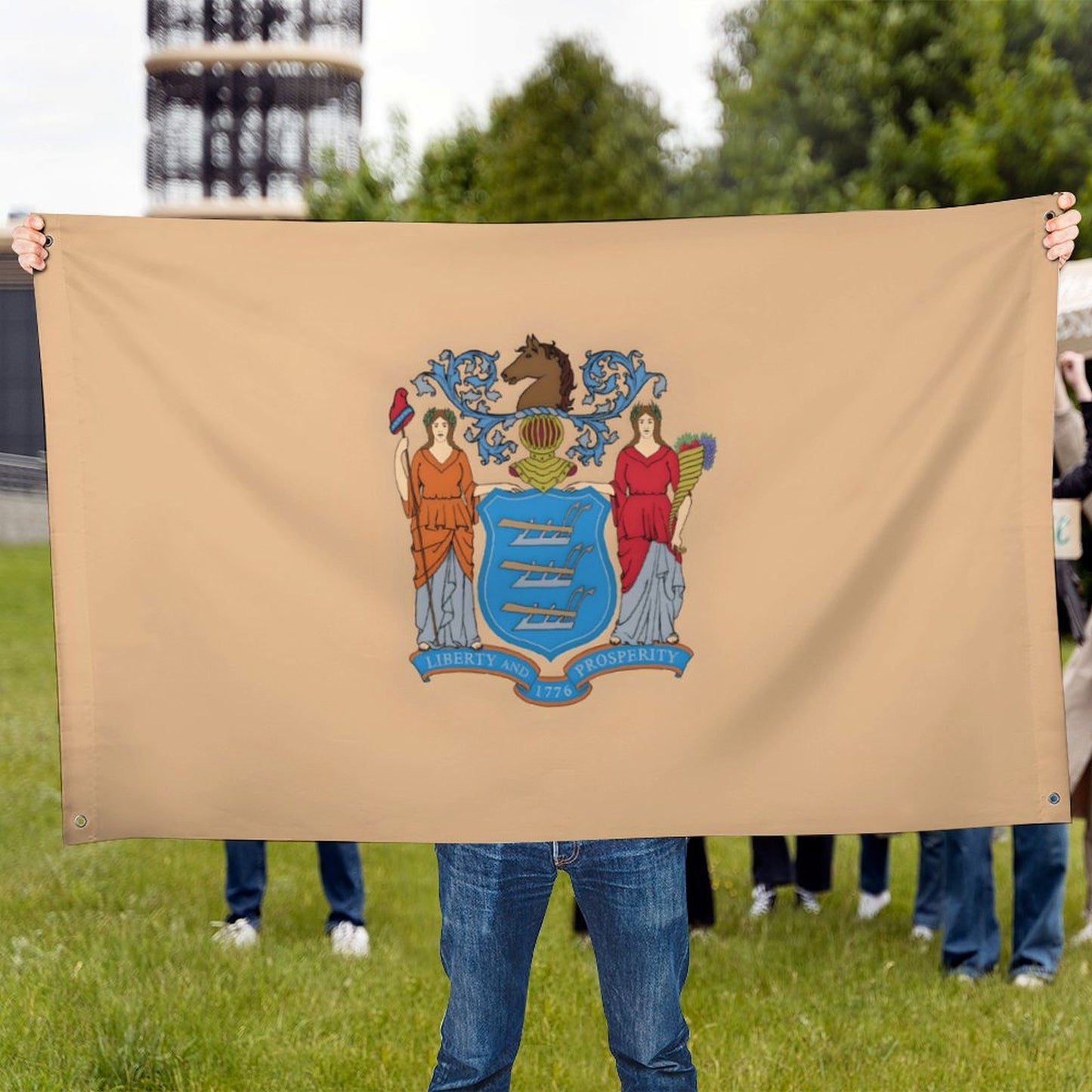 New Jersey Flag Inspired Wall Mount Flag with Four Grommets (35x59 in)