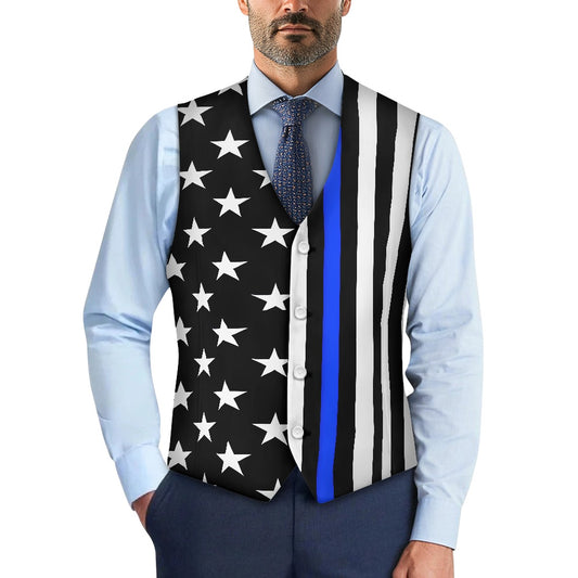 Thin Blue Line Flag Inspired Suit Vest Jacket (subdued)
