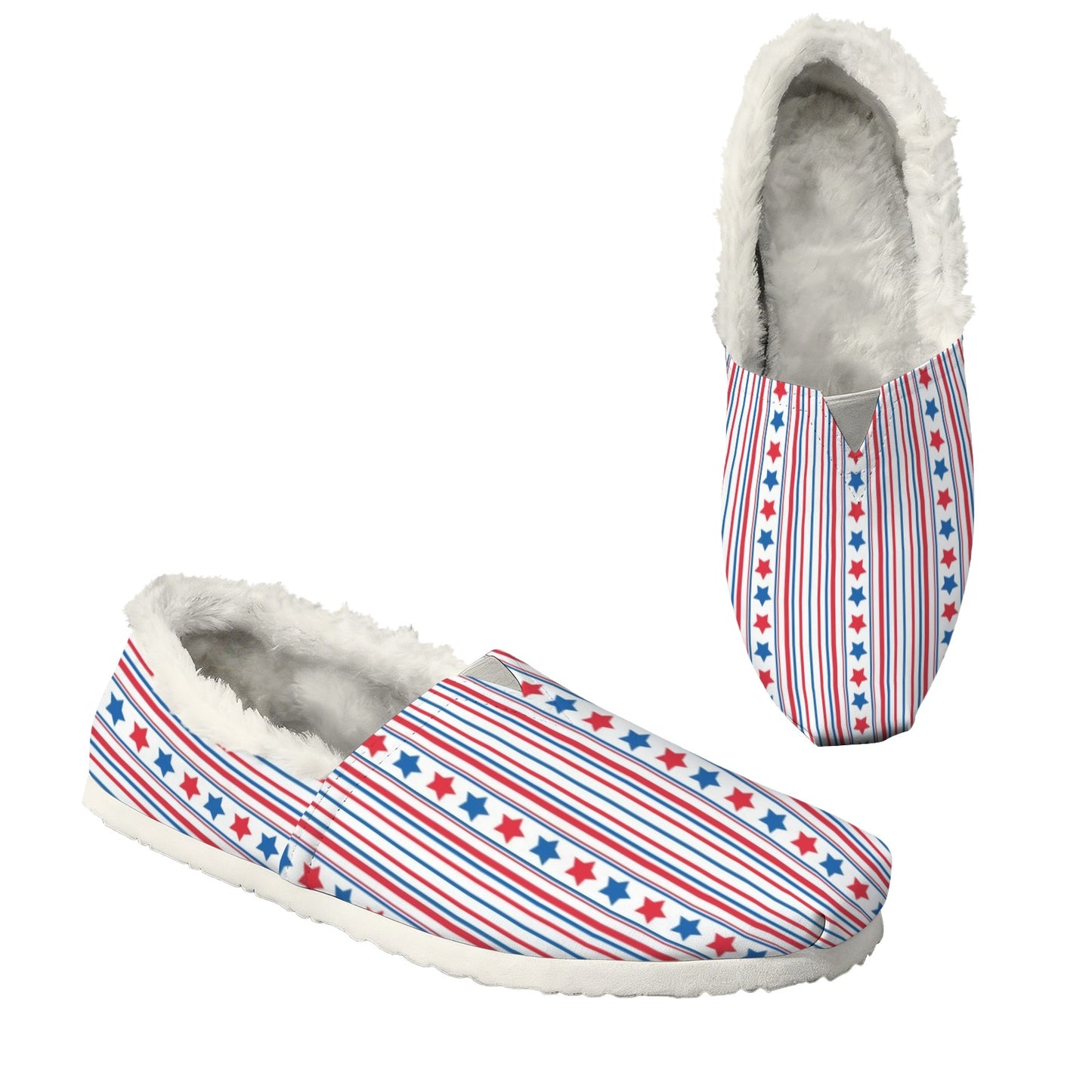 USA/American Flag Inspired Stars & Stripes Pattern Women's Fleece-Lined Canvas Slip-On