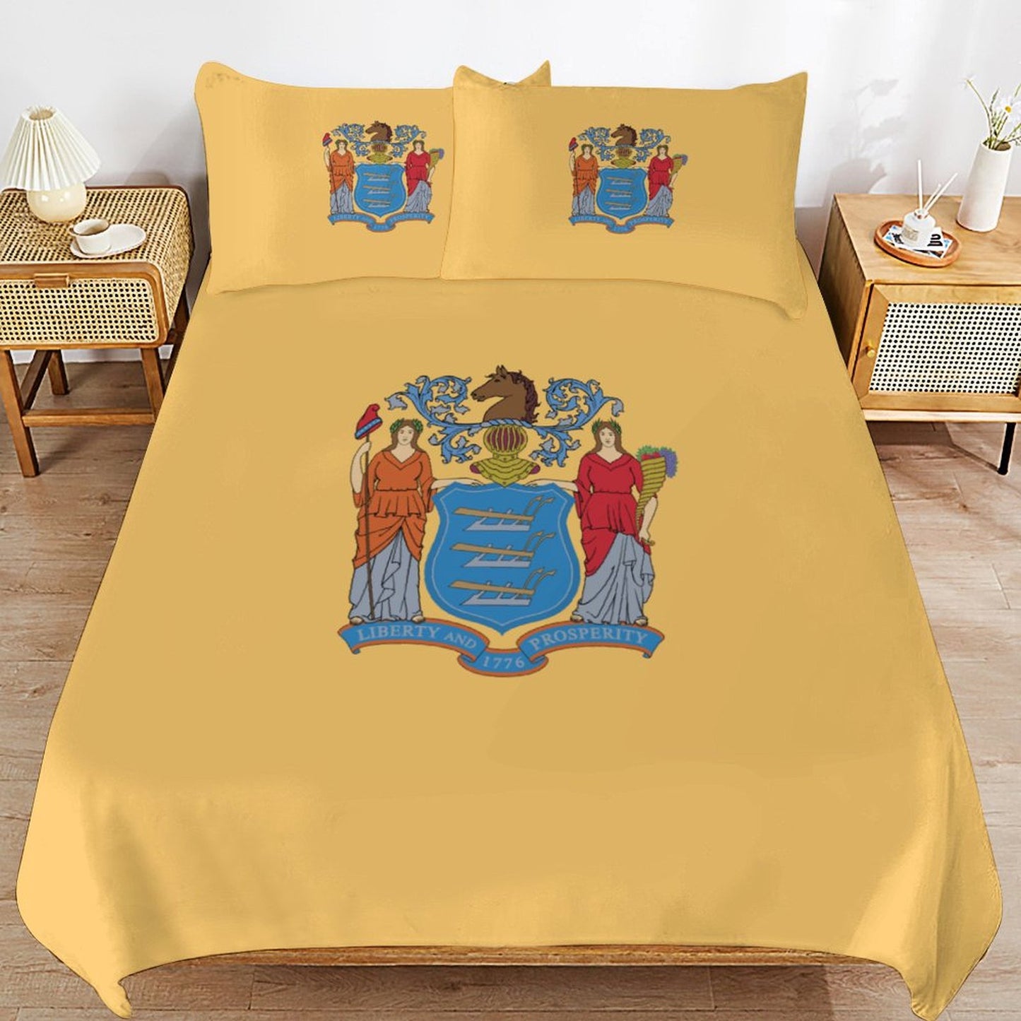 New Jersey Flag Inspired 3-Piece Bedding Set (1 Duvet Cover + 2 Pillow Shams) – 102"×90"