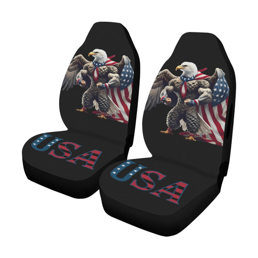 USA/American Flag Inspired Bald Eagle with Cape Car Seat Cover Airbag Compatible(Set of 2, black)