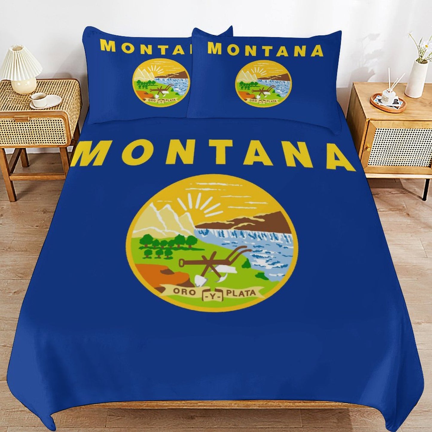 Montana Flag Inspired 3-Piece Bedding Set (1 Duvet Cover + 2 Pillow Shams) – 102"×90"