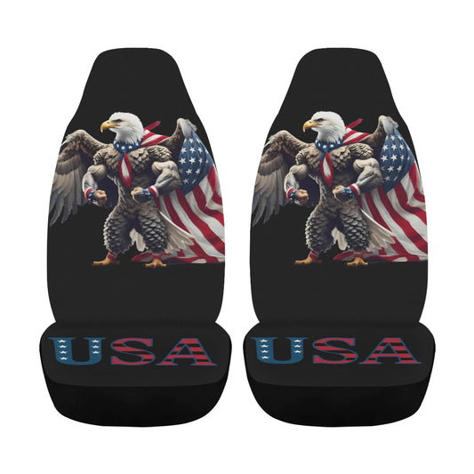 USA/American Flag Inspired Bald Eagle with Cape Car Seat Cover Airbag Compatible(Set of 2, black)