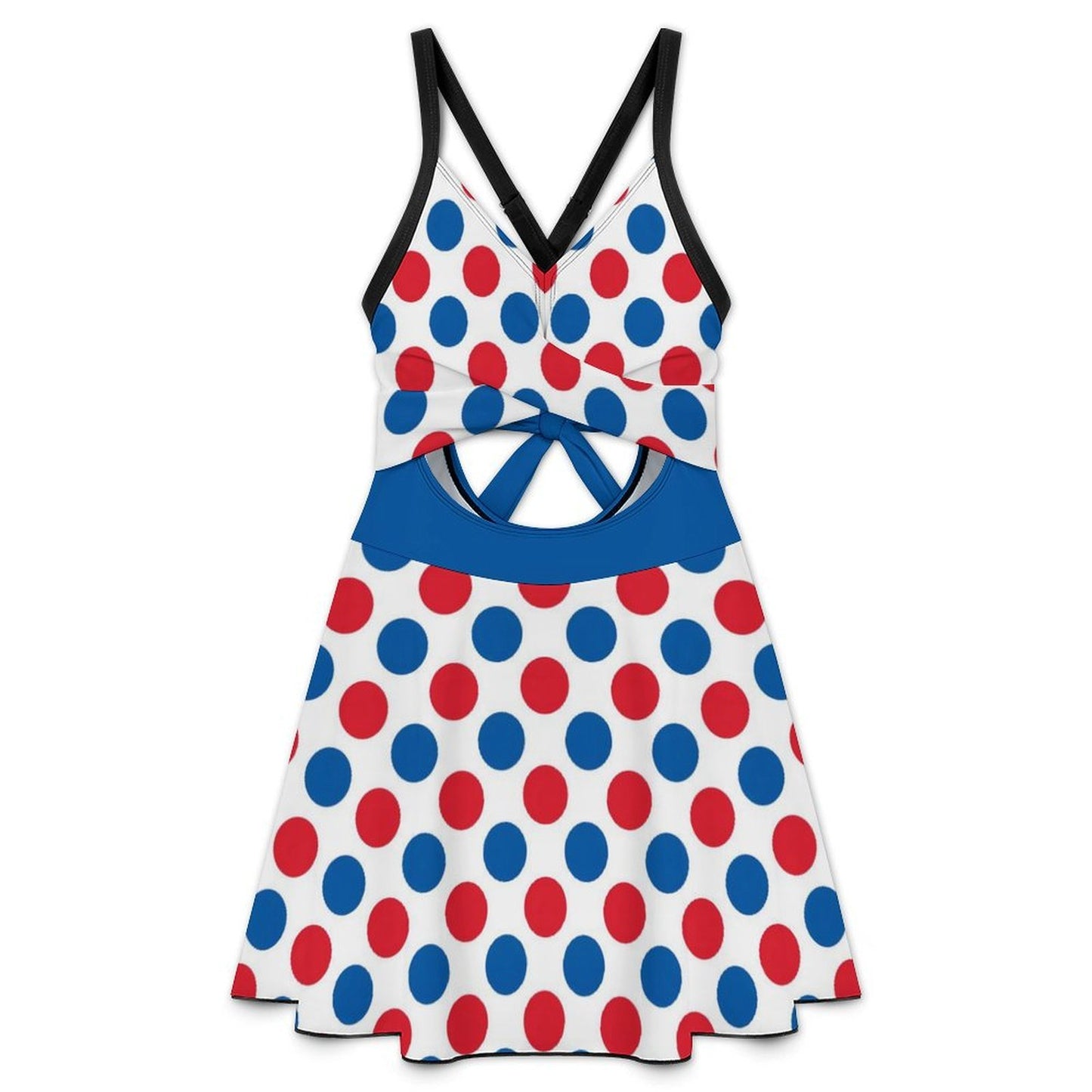 USA/American Flag Inspired Polka Dot Pattern Women's V-neck One-piece Swimsuit with Cutout