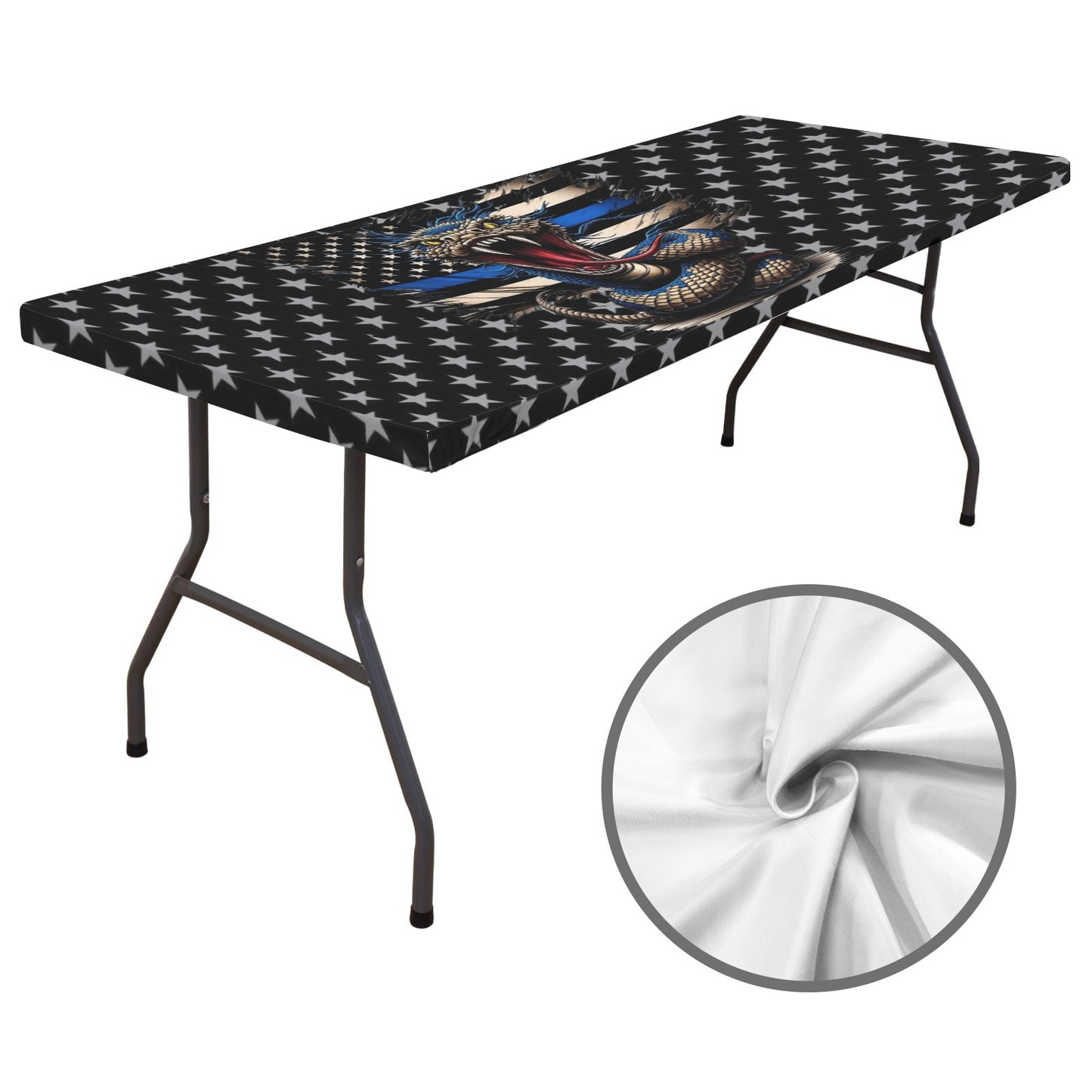 Thin Blue Line Flag Inspired Snake Custom Elastic Fitted Tablecloth 72x30 inch (Made in the USA)