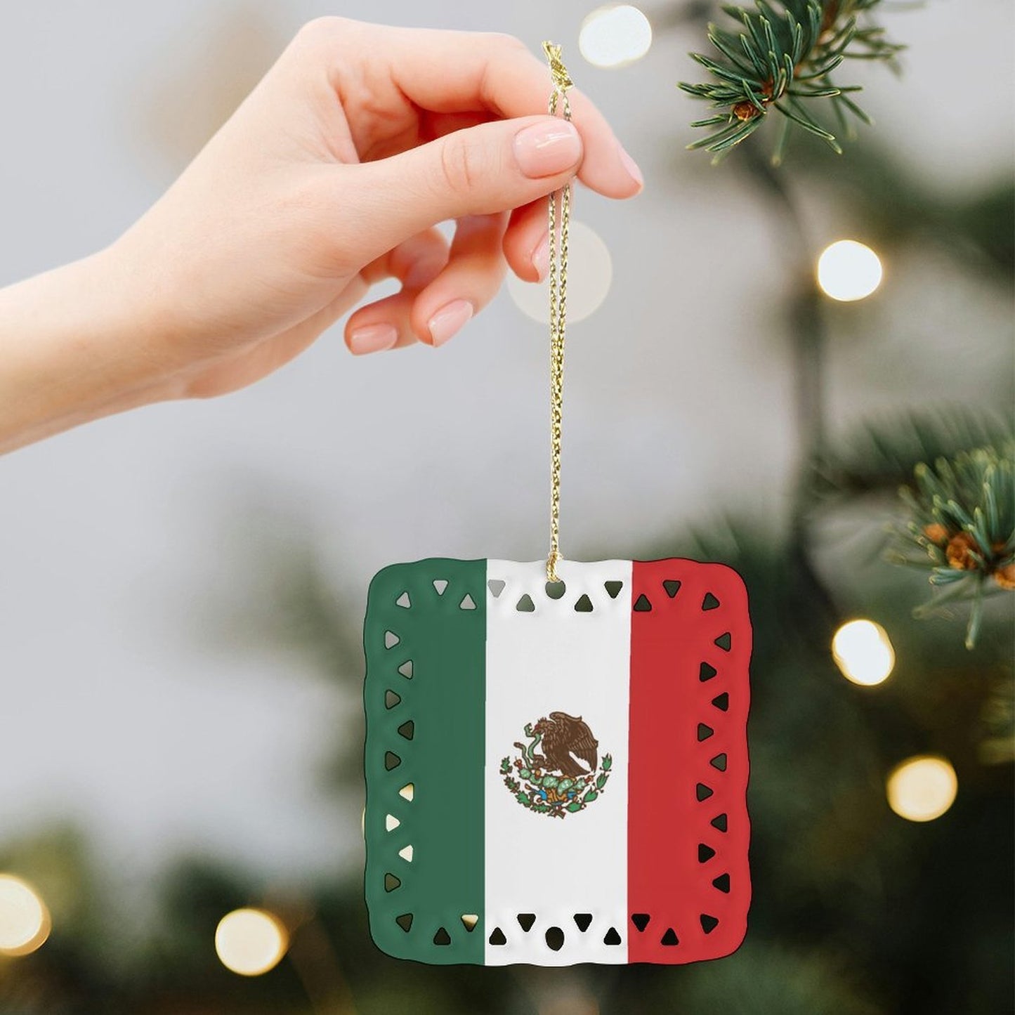Mexico Flag Inspired Square Ceramic Ornament | Ships from USA