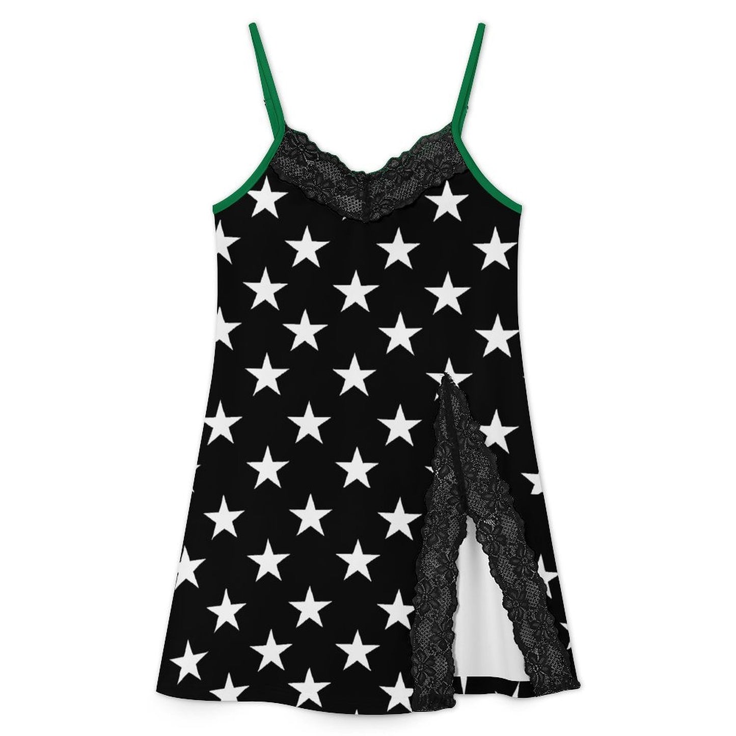 Thin Green Line Flag Inspired Style-2 Women's Lace Slit Cami Pajama Dress