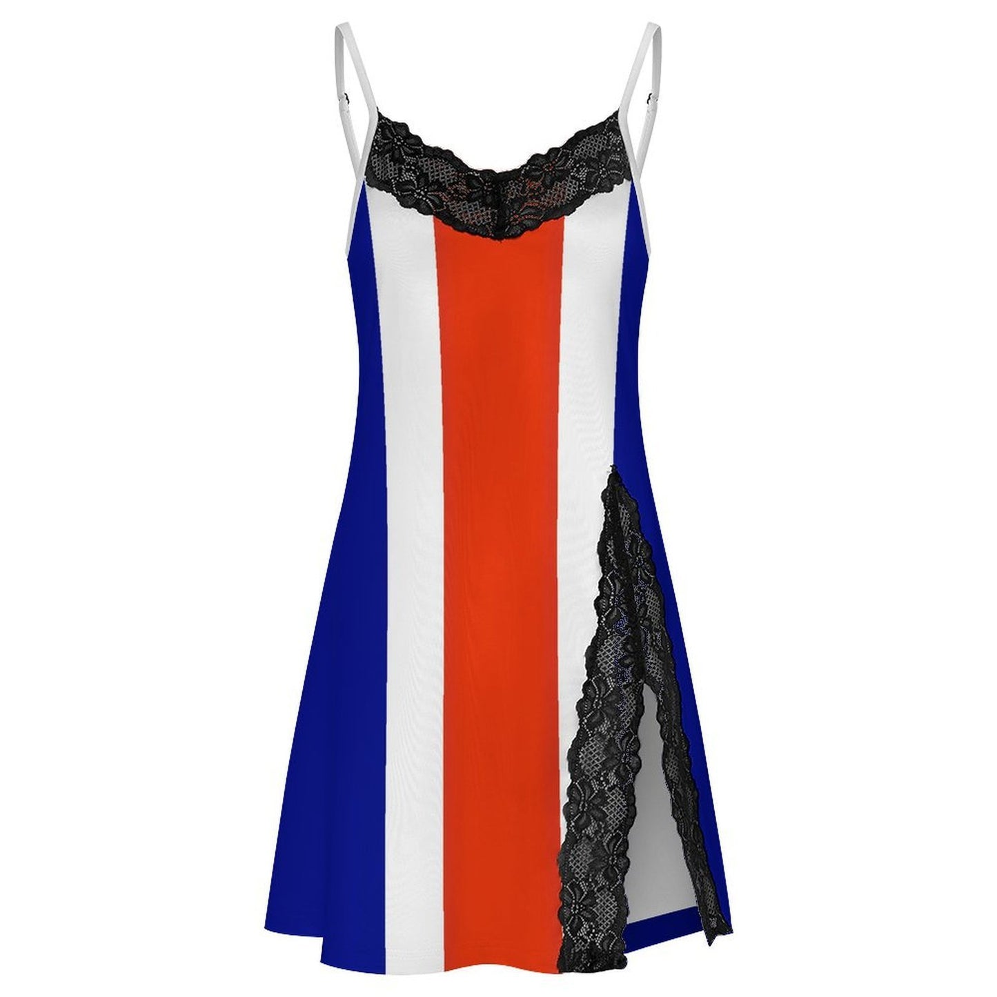 Costa Rica Flag Inspired Women's Lace Slit Cami Pajama Dress