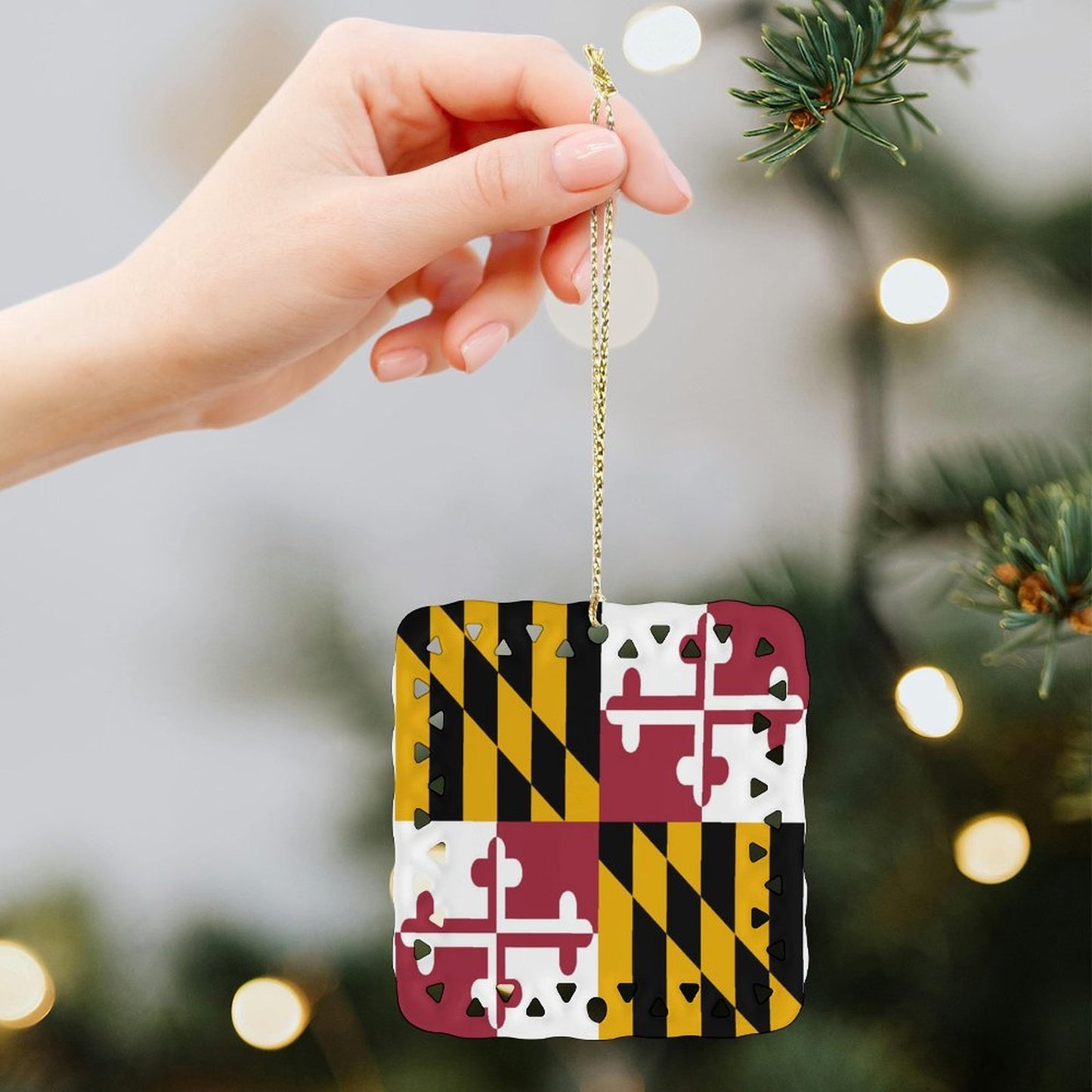 Maryland Flag Inspired Square Ceramic Ornament Made in the USA