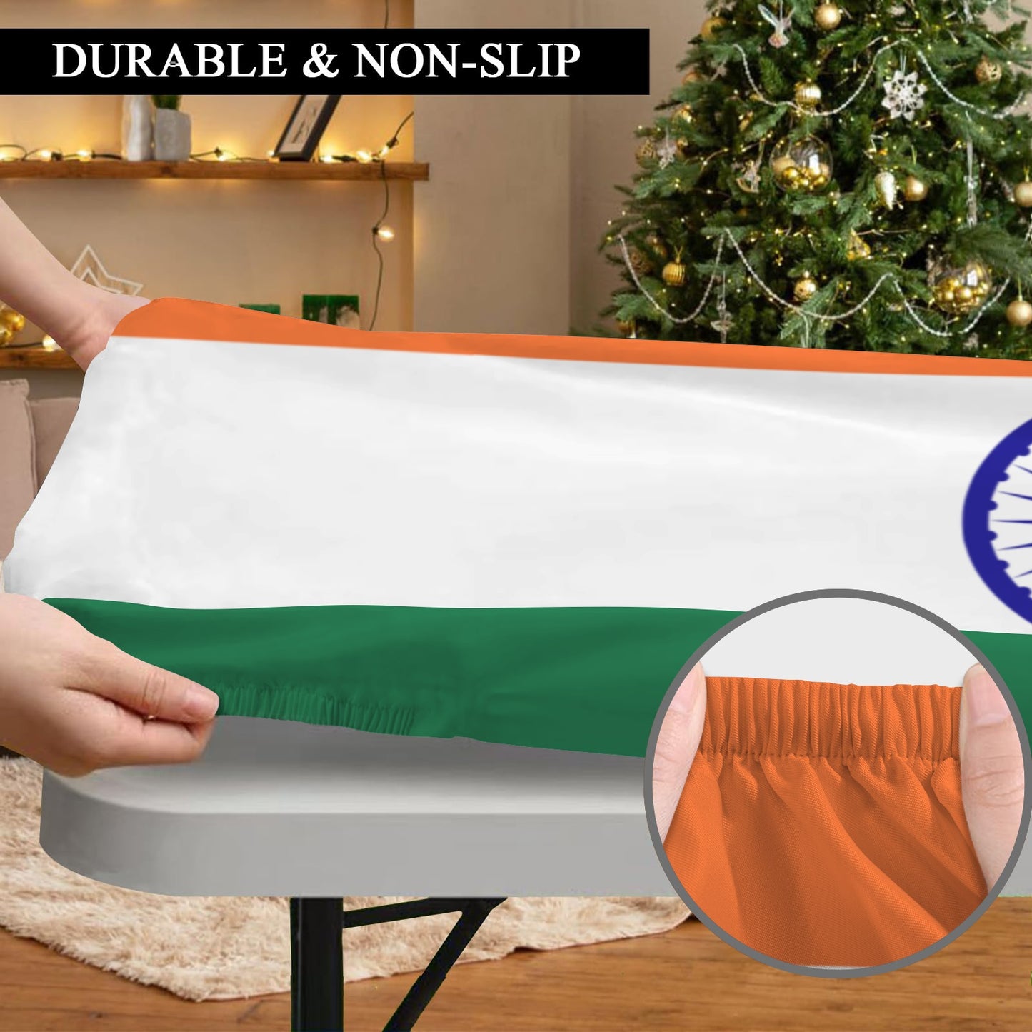 India Flag Inspired Custom Elastic Fitted Tablecloth 72x30 inch (Made in the USA)