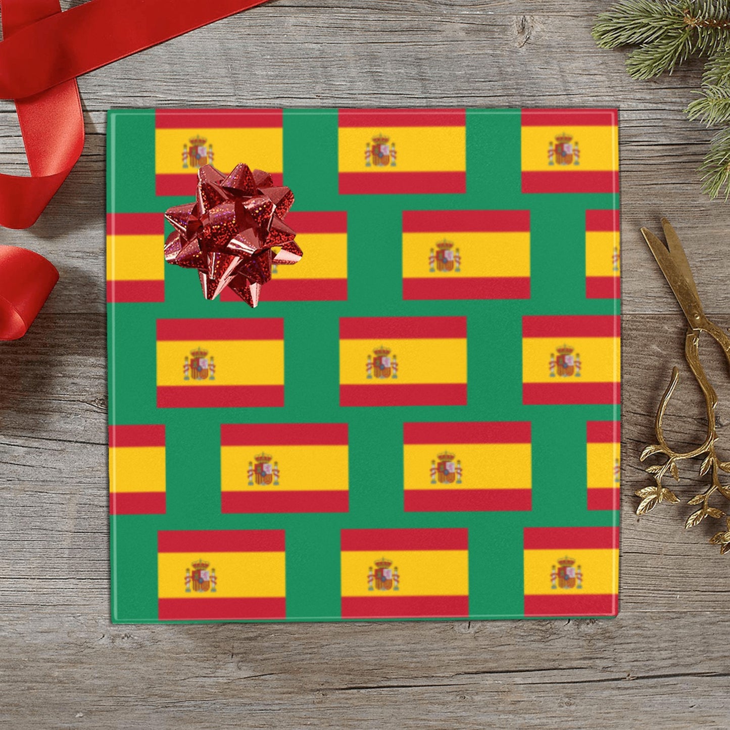 Spain Flag Inspired Custom Gift Wrapping Paper 58"x 22.5" (4 Rolls)