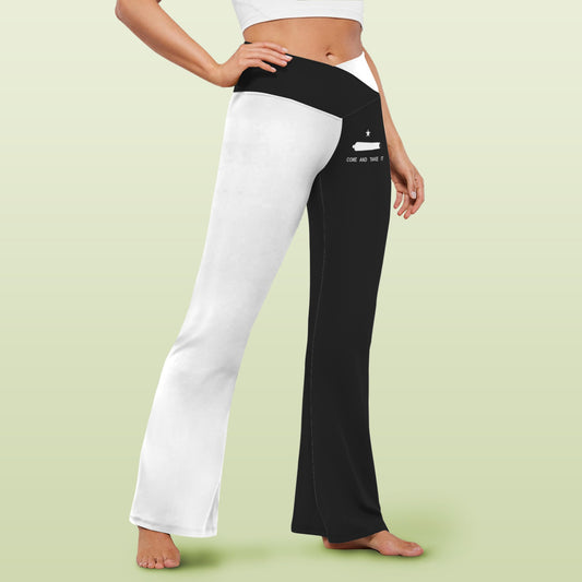 Come and Take It Flag Inspired Women's V-Crossover High Waisted Flare Leggings