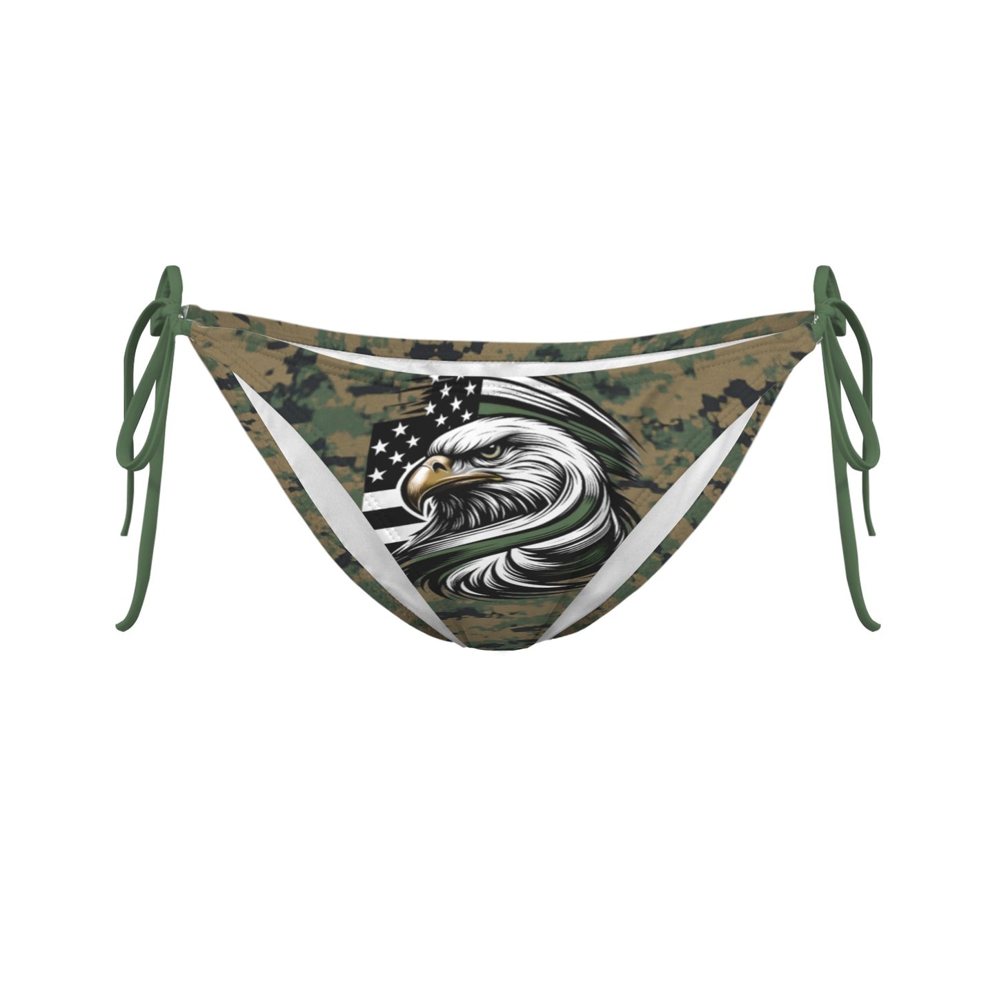 Thin Green Line Flag Inspired Eagle on Digital Camo Sexy Halter Bikini Bottom