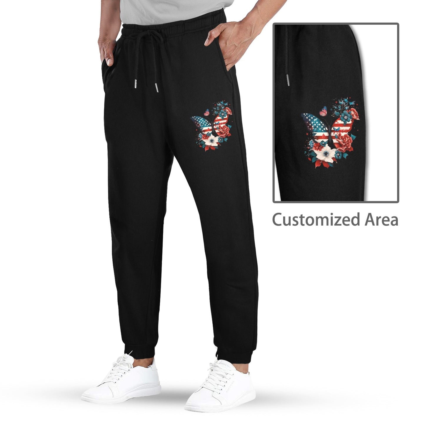 USA/American Flag Inspired Patriotic Butterfly Unisex Fleece Sweatpants (Left Printing) | Ships from USA