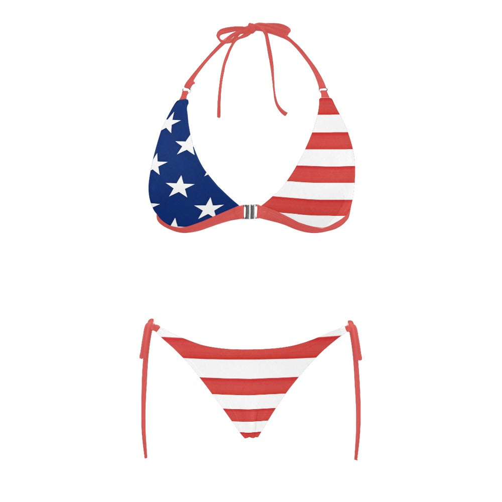 American flag-themed bikini by [Brand] with stars, stripes design.