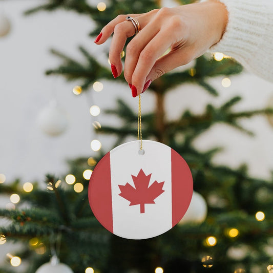 Canada Flag Inspired Circle Ceramic Ornament Made in USA Circle Ceramic Ornament (Made in USA)