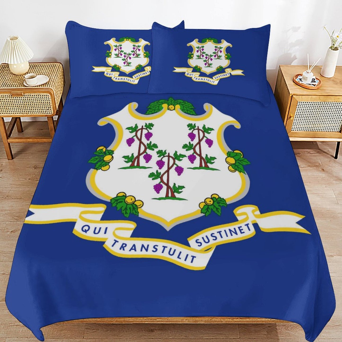 Connecticut Flag Inspired 3-Piece Bedding Set (1 Duvet Cover + 2 Pillow Shams) – 102"×90"