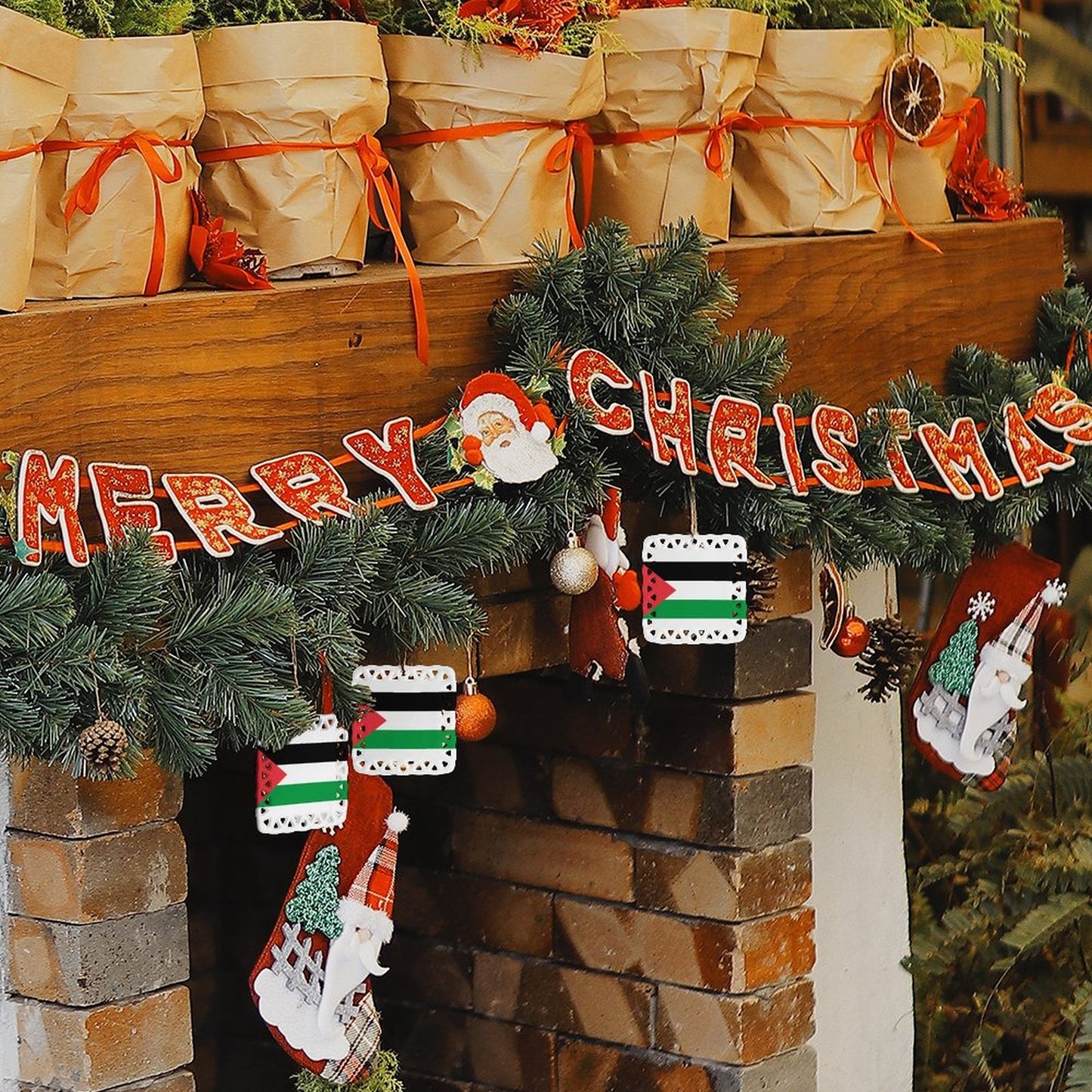 Palestine Flag Inspired Square Ceramic Ornament Made in the USA