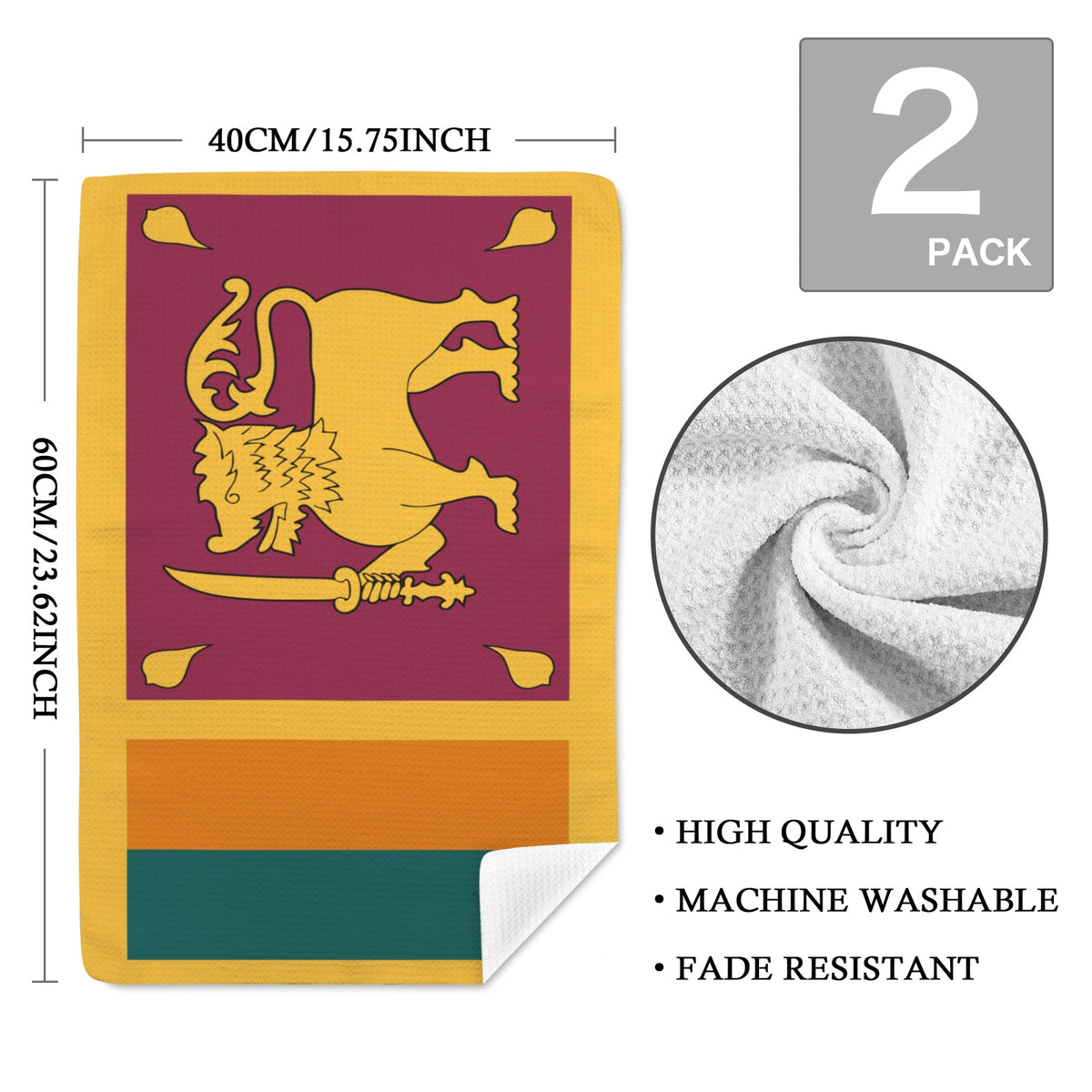 Sri Lanka Flag Inspired Kitchen Towel 40X60cm (Pack of 2) | Printed In the USA