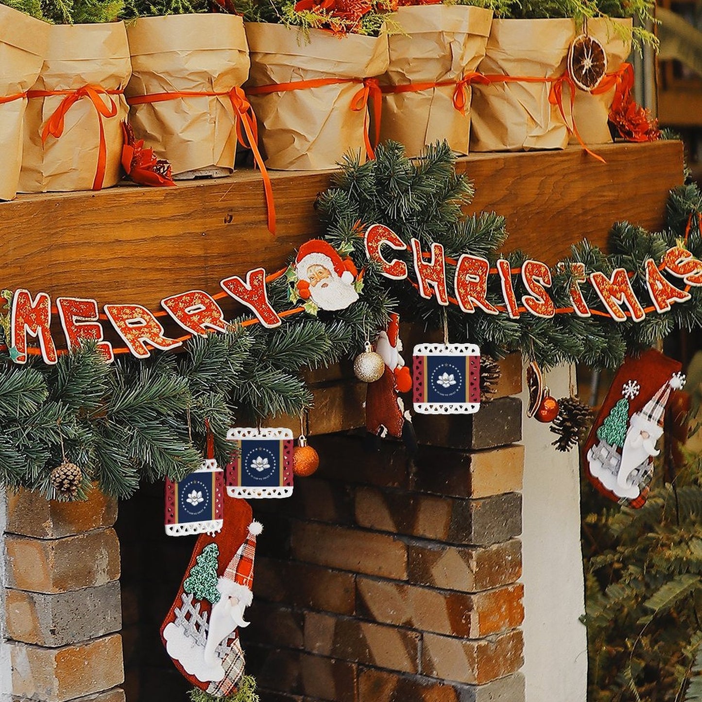 Mississippi Flag Inspired Square Ceramic Ornament Made in the USA