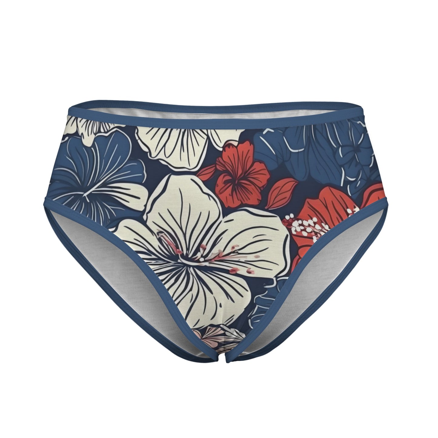 USA/American Flag Inspired Hawaiian Floral Pattern Women's High Waisted Brief
