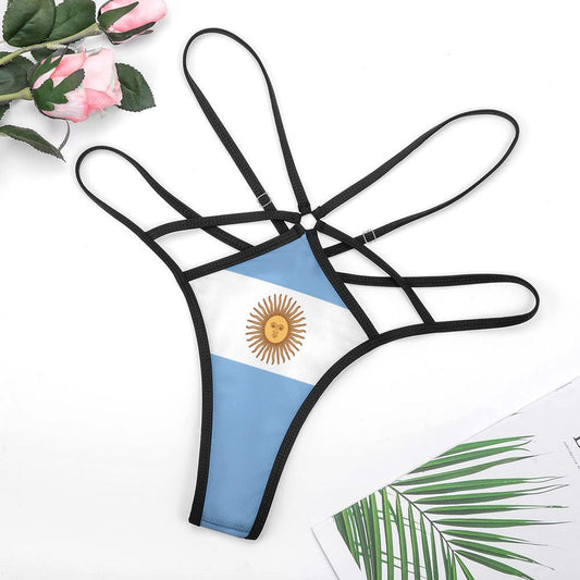 Argentinian flag design strappy lingerie by [Brand], floral background.