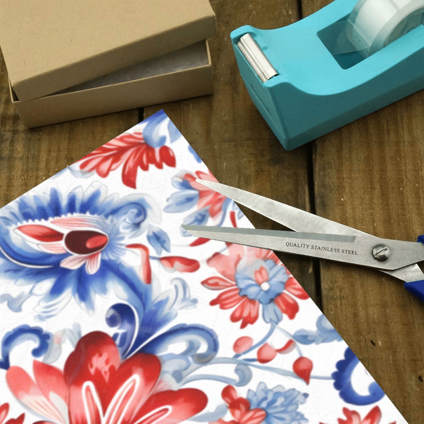 USA/American Flag Inspired Red White & Blue Floral Paisley Pattern Custom Gift Wrapping Paper 58"x 22.5" (4 Rolls)