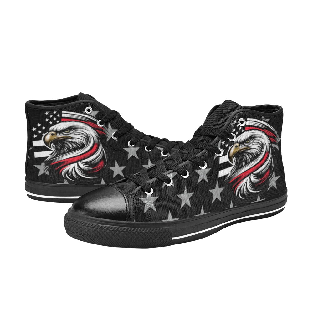 Thin Red Line Flag Inspired "SUPPORT OUR FIREFIGHTERS" Kid's High Top Canvas Shoes