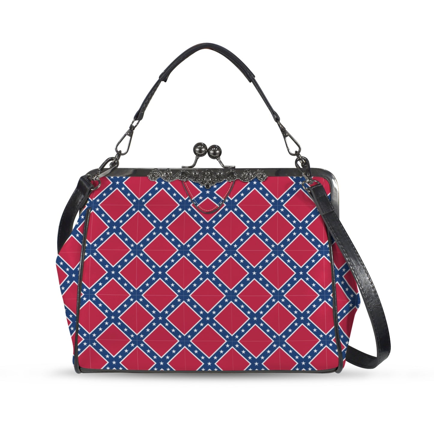 Confederate States Battle Flag Pattern Kisslock Crossbody Shoulder Bag