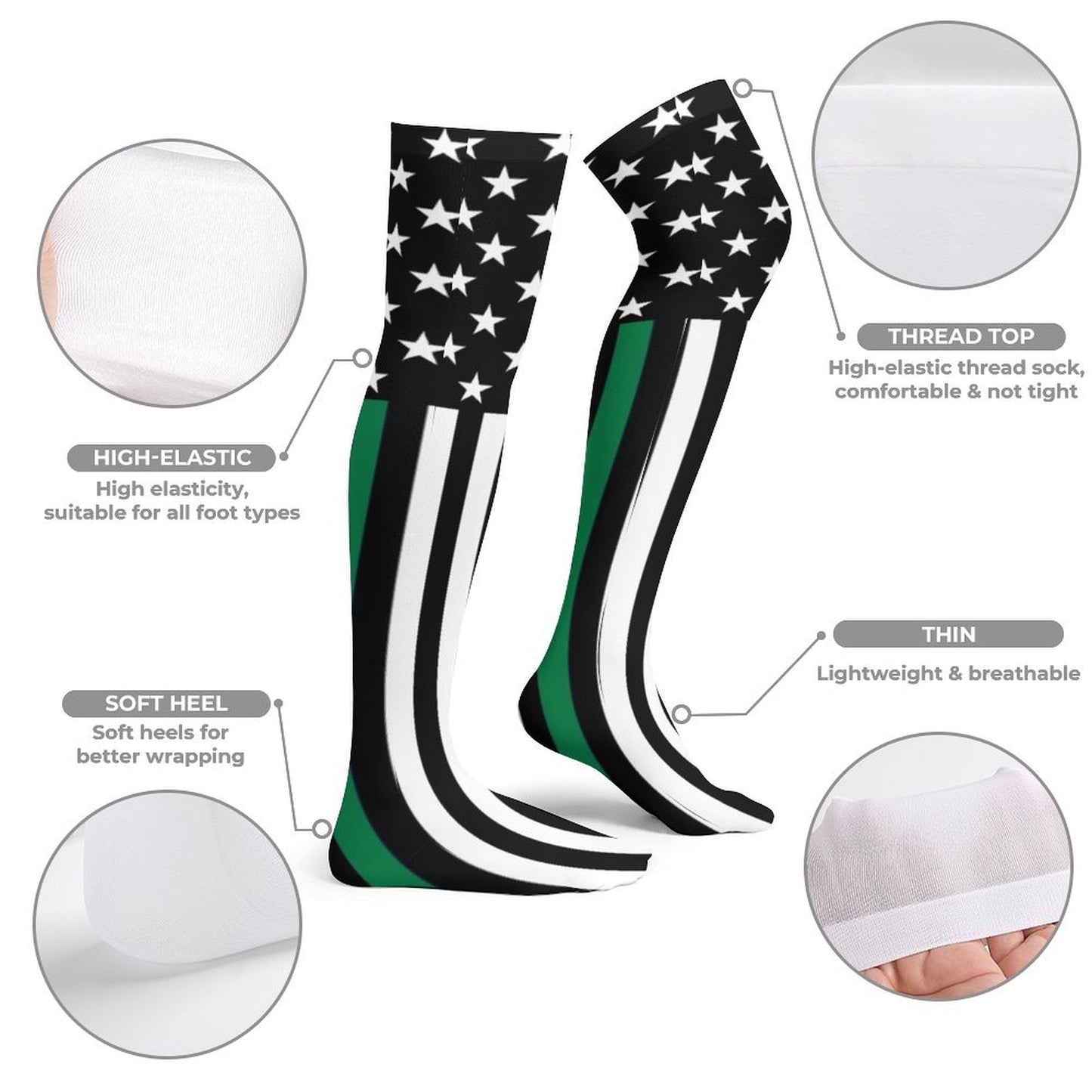 Thin Green Line Flag Trendy Stockings(Long)