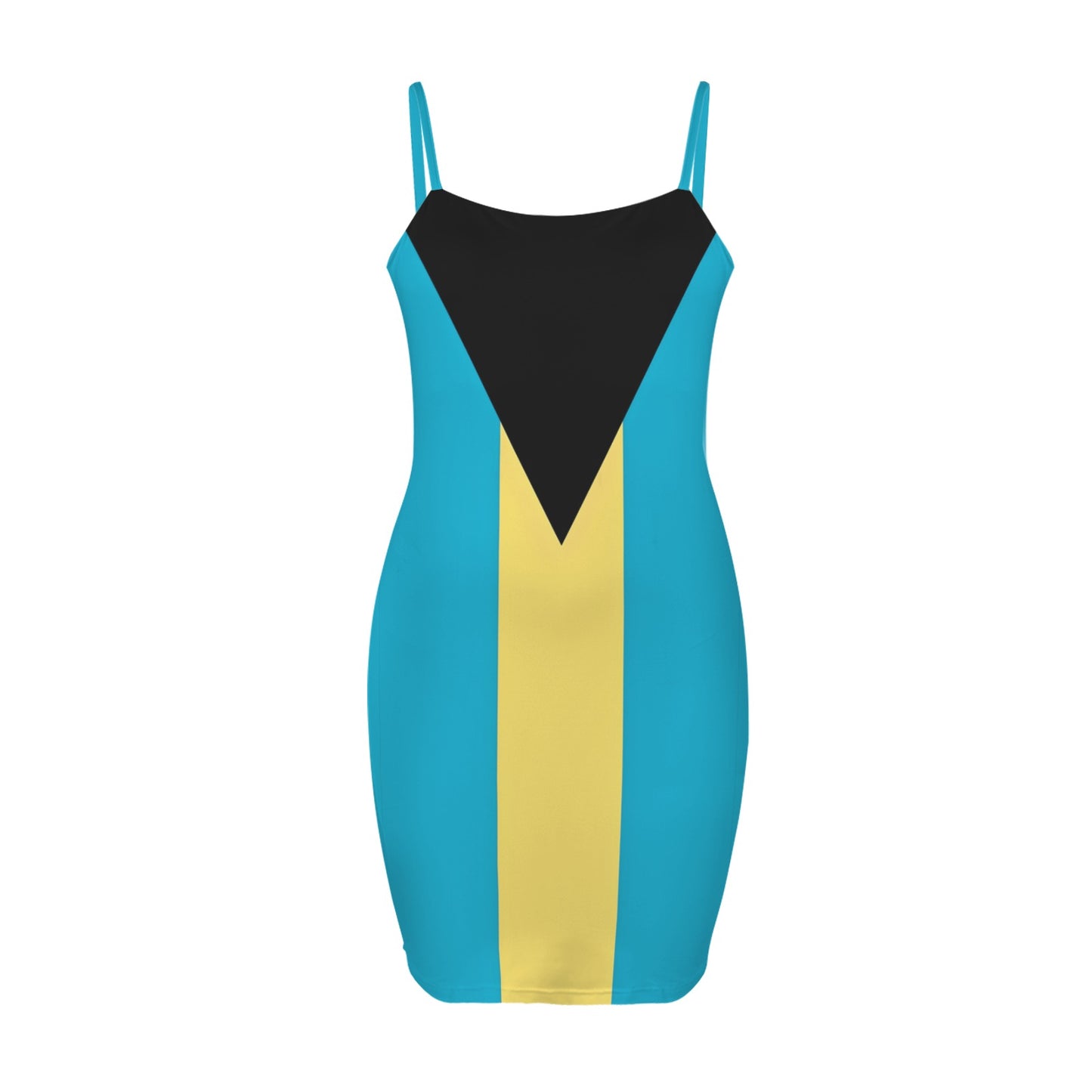 Bahamas Flag Inspired Backless Spaghetti Strap Bodycon Dress