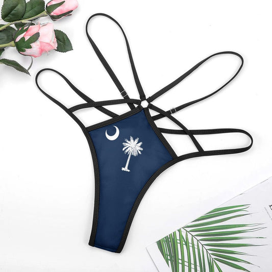 [Brand] blue undergarment with palm tree, moon, strappy design.