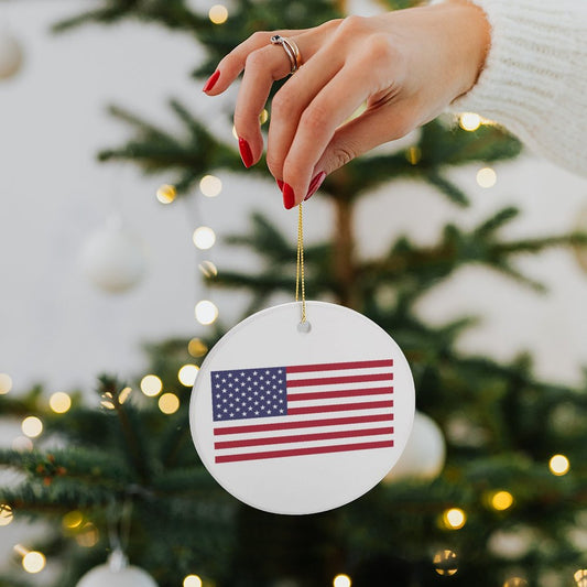 USA/America Flag Inspired Circle Ceramic Ornament Made in USA Circle Ceramic Ornament (Made in USA)