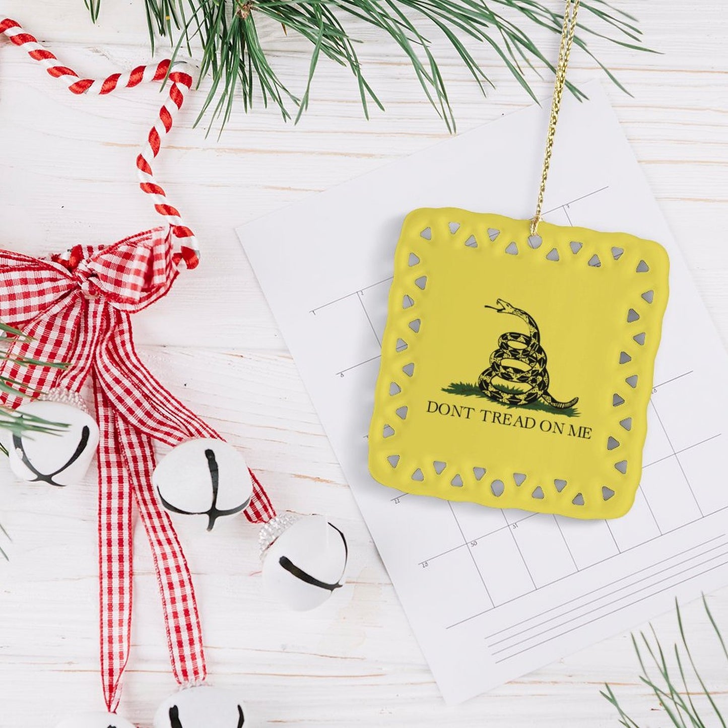 Gadsden Flag Inspired Square Ceramic Ornament Made in the USA