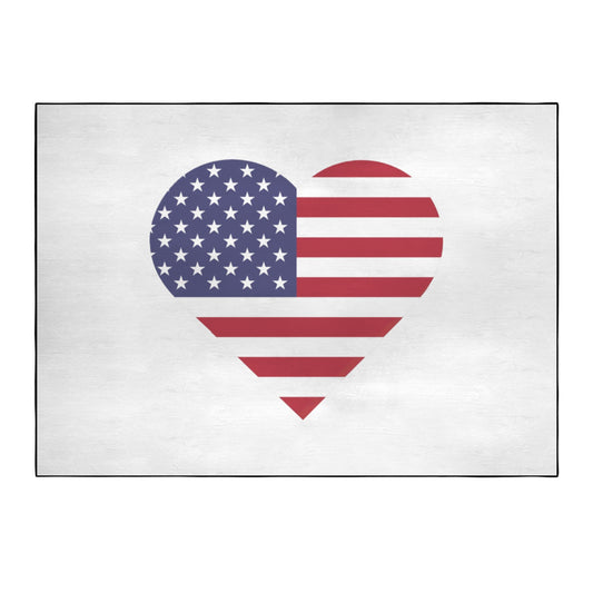 USA/American Flag Inspired Heart 84x60 Inch Area Rug with Black Binding (Made in the USA)