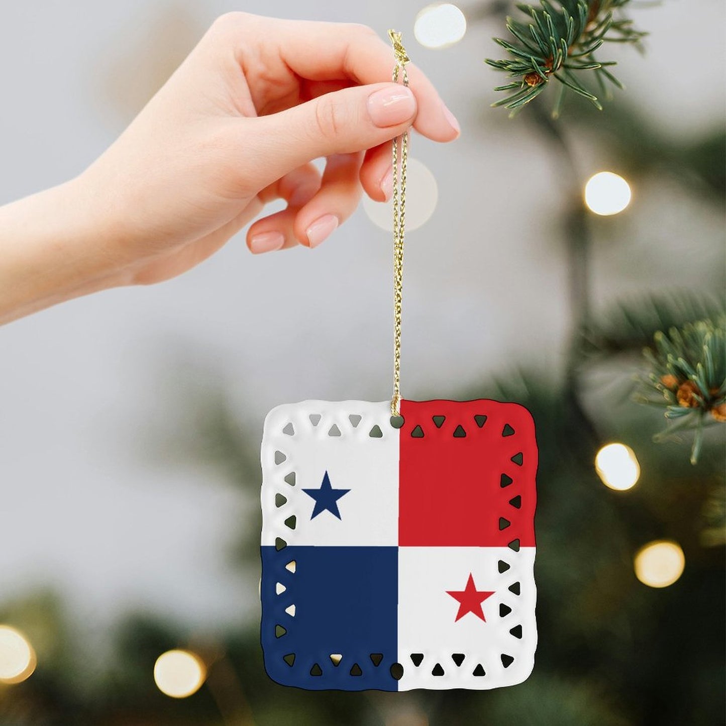 Panama Flag Inspired Square Ceramic Ornament Made in the USA