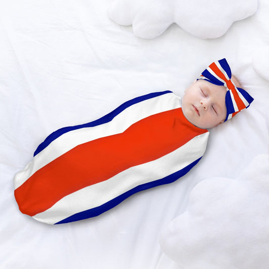 Costa Rica Flag Inspired Baby Swaddle Sack with Baby Headband