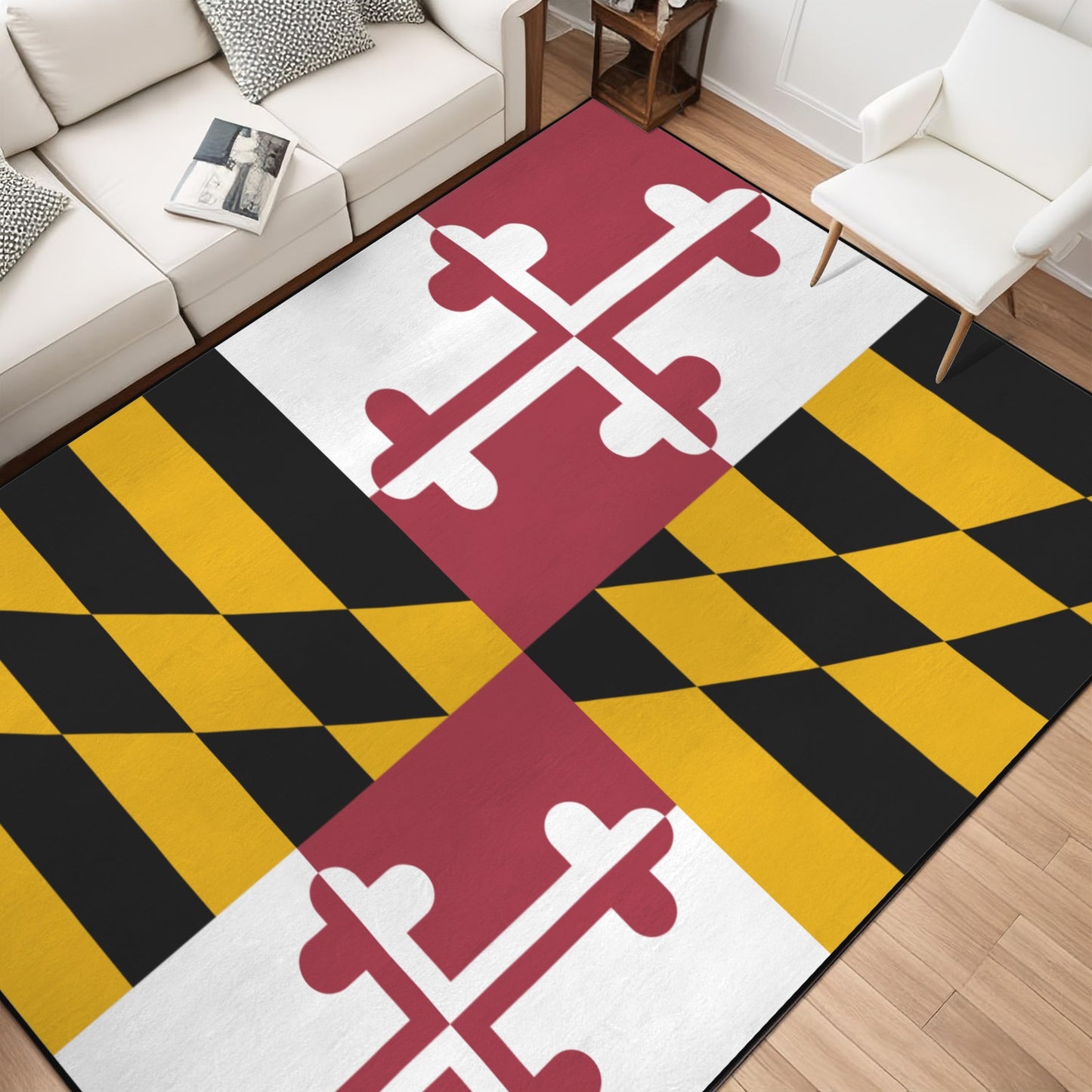 Maryland Flag Inspired 84x60 Inch Area Rug with Black Binding (Made in the USA)