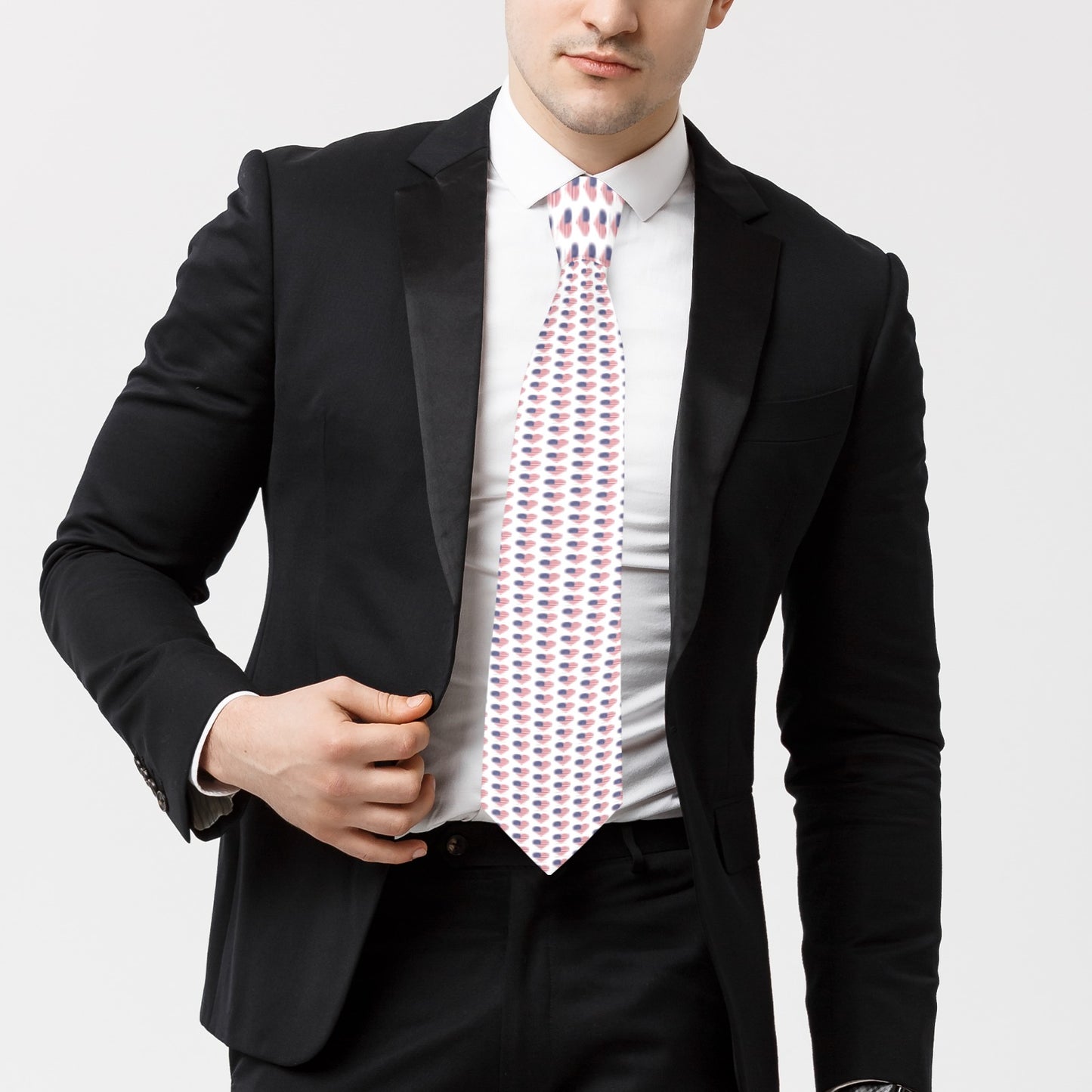 USA/American Flag Inspired Heart Pattern Classic Necktie (Two Sides)