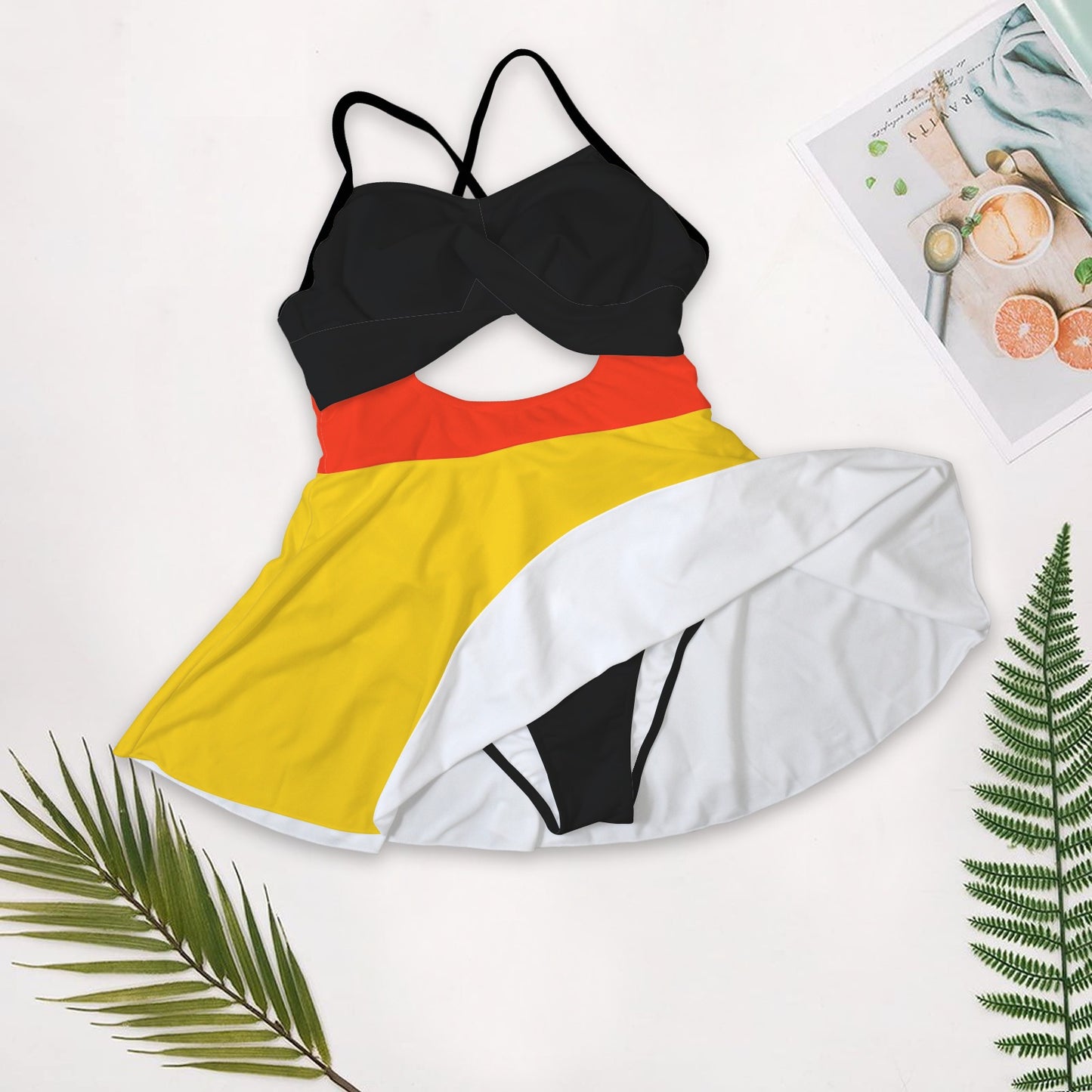 Germany Flag Inspired Women's One-Piece Swimsuit with Cutout Crisscross Back