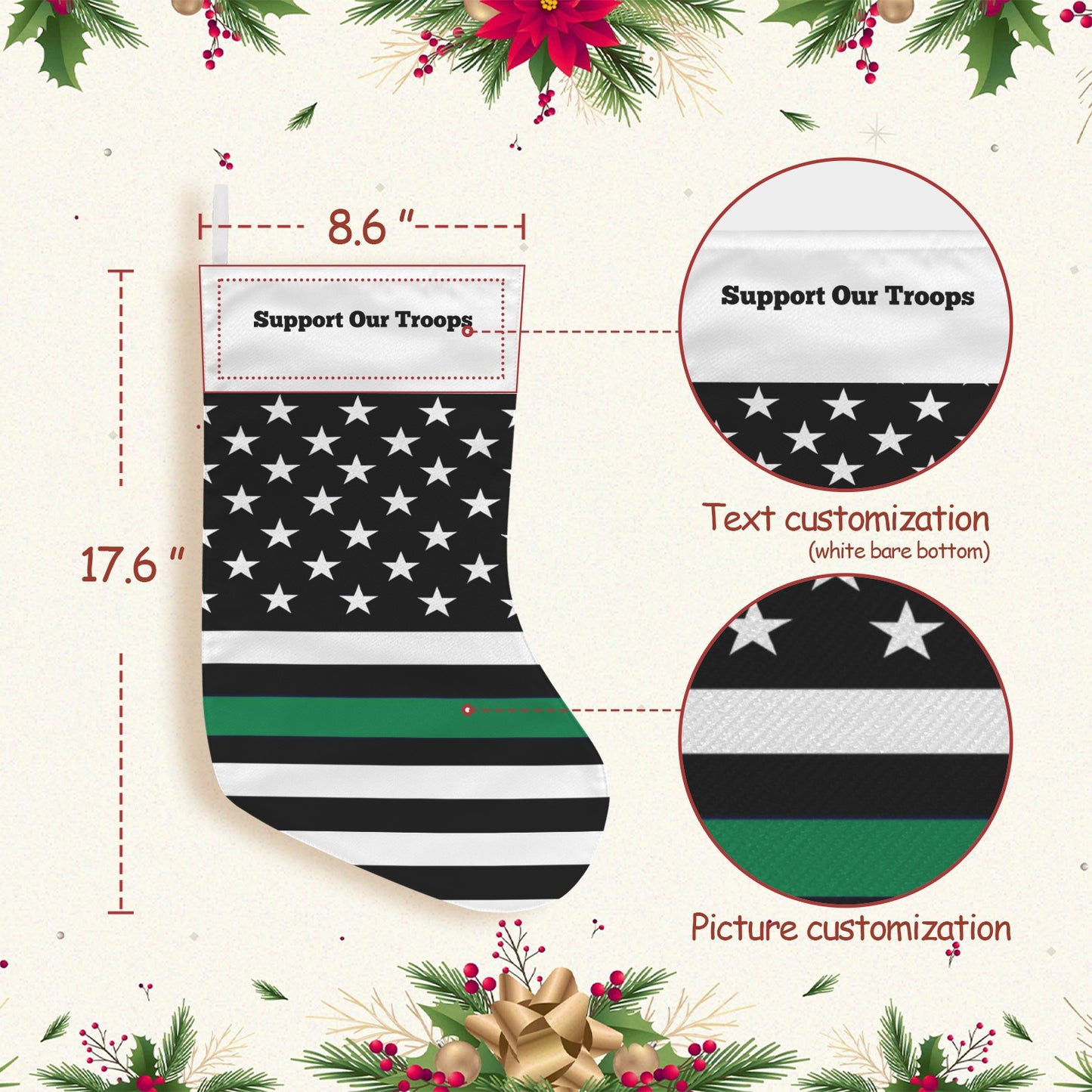 Thin Green Line Flag Christmas Stocking(Made in USA)