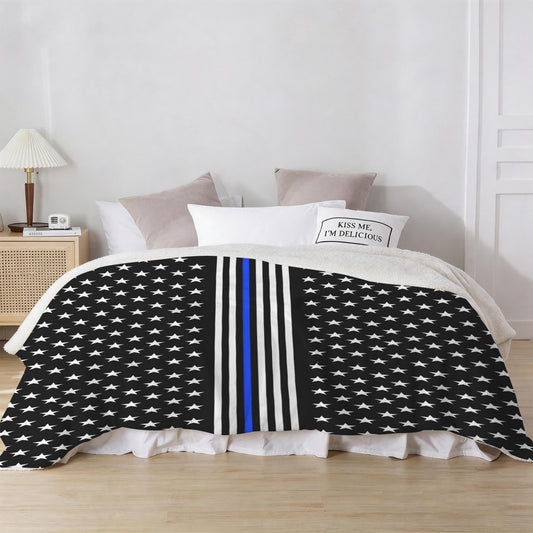 Thin Blue Line Stripes Style-2 Sherpa Fleece Blanket 90" x 108" | Prtinted in the USA