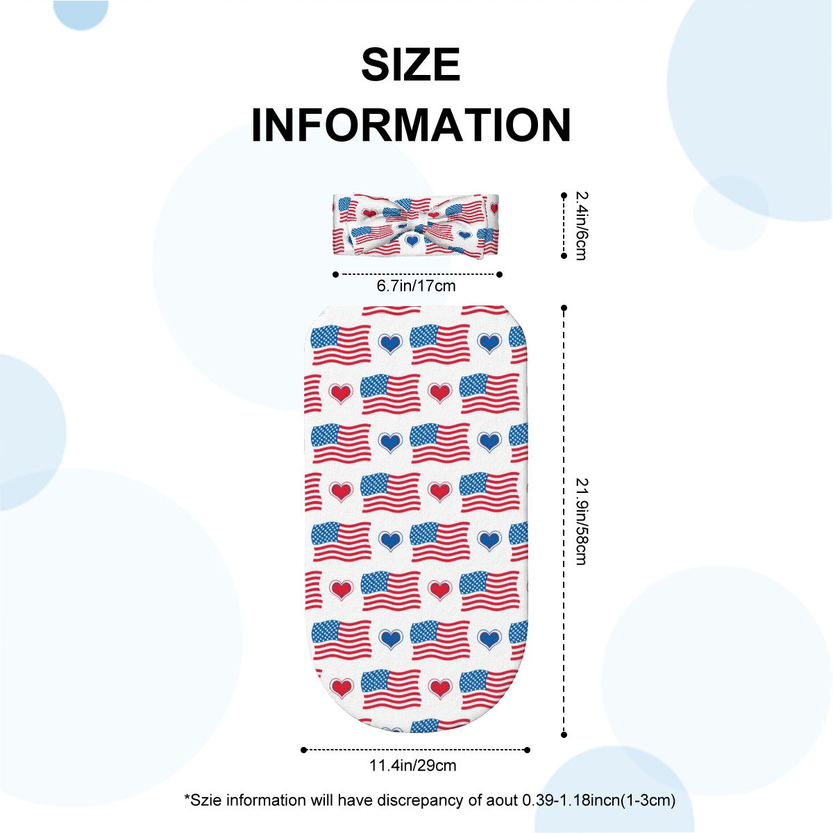 USA/American Flag Inspired Flags and Hearts Pattern Baby Swaddle Sack with Baby Headband