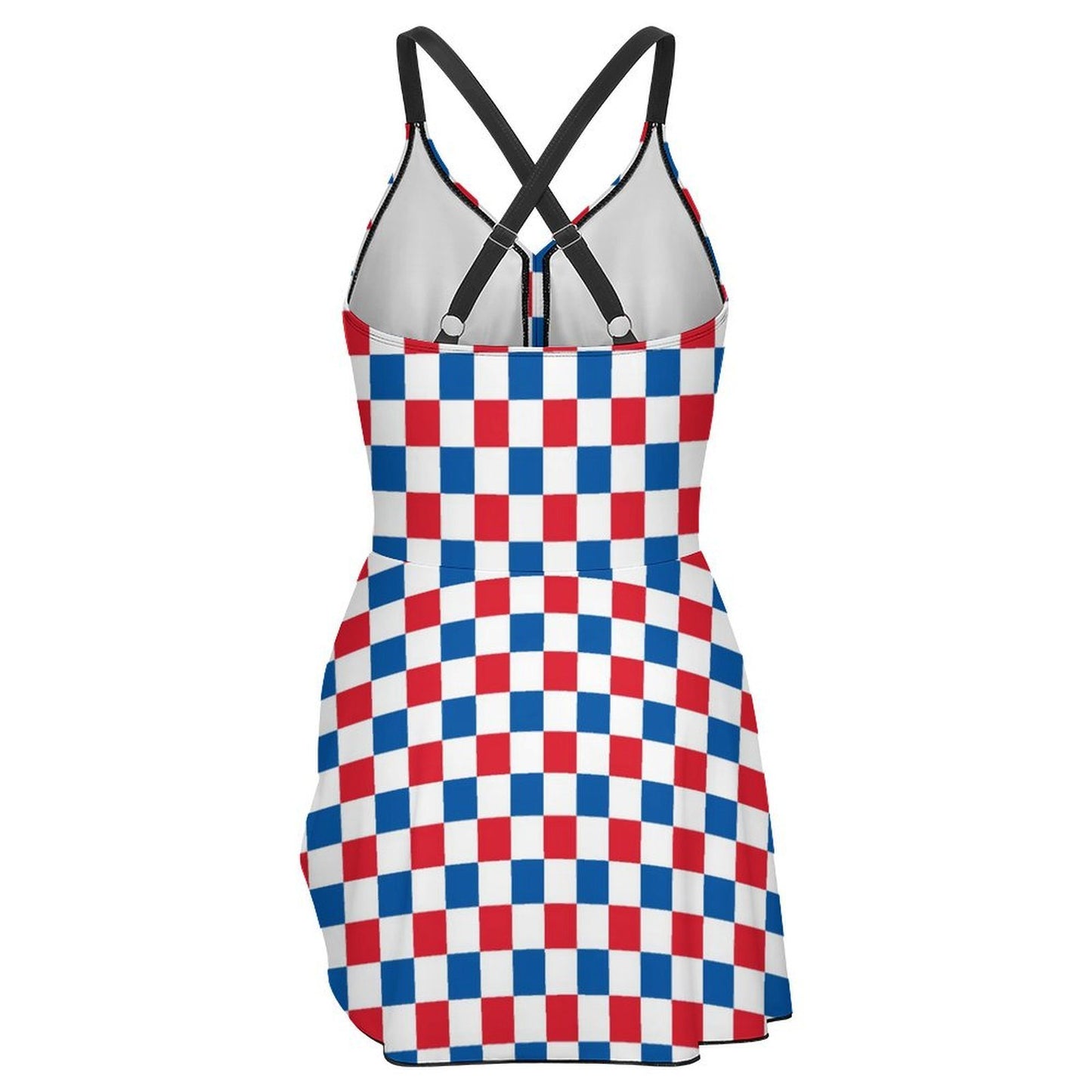 USA/American Flag Inspired Checkered Pattern Women's Hem Tie One-piece Swimsuit