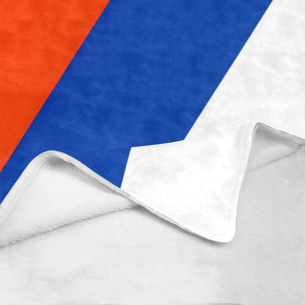 Luv My Flag blanket with red, blue, and white design.